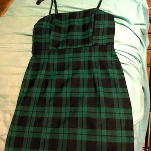 Green and Black Spaghetti Strap Plaid Dress